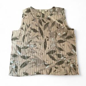 Vintage Pleats Please Rafael Beige Green Camo like print sleeveless pleated tank